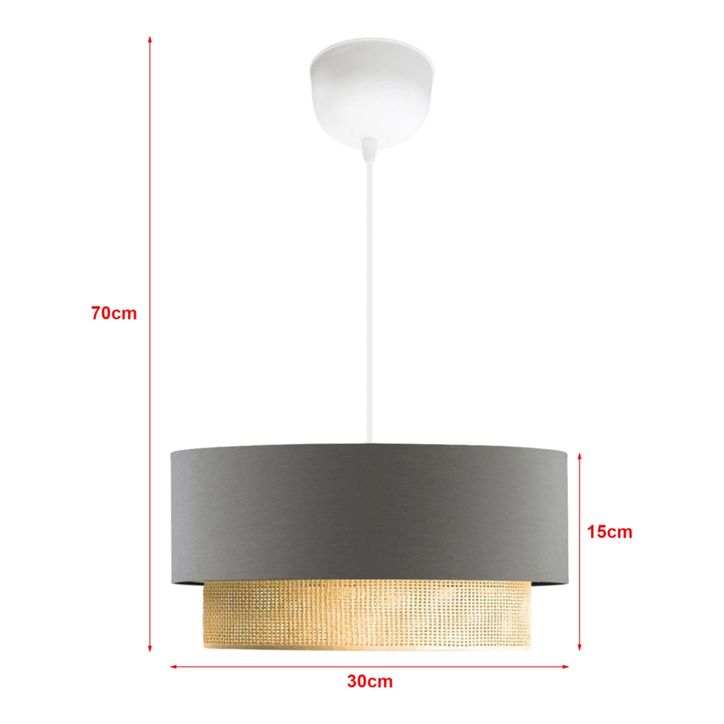 Lampada a Sospensione 'Loughborough' Lampada da Soffitto con Paralume a Doppio Cilindro Lampadario con Abat-jour in Tessuto - Grigio / Giallo - lux.pro