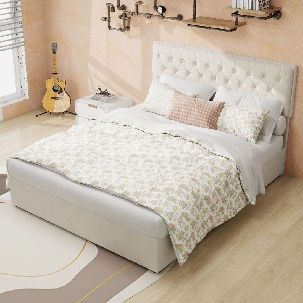 Letto Contenitore Imbottito ¨C MINIMAL ¨C Velluto Beige 140x200