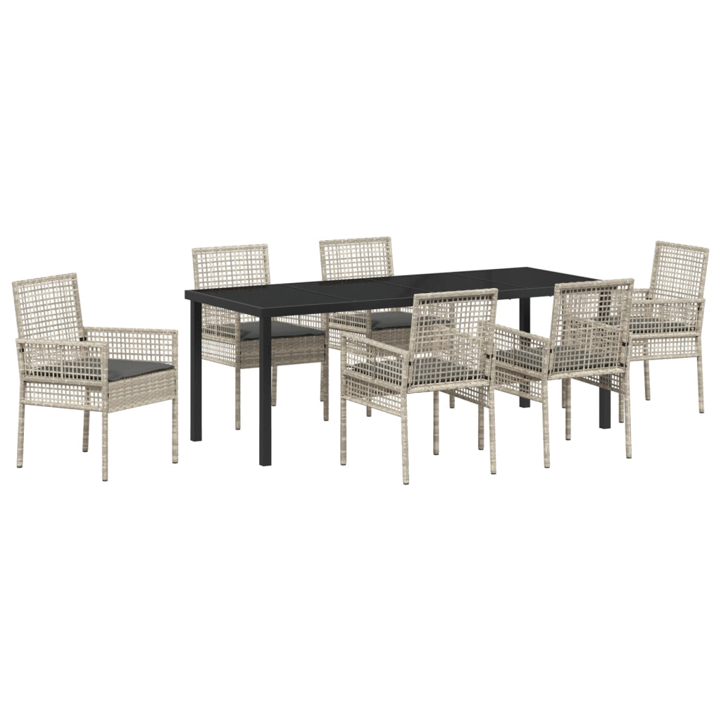 Set da Pranzo da Giardino da 7 Pezzi con Cuscini Grigio Chiaro Polyrattan