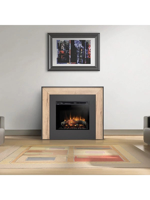 Camino Elettrico Riscaldante Da Pavimento Autoportante a LED - 28" - 130,2 x 110 x 27,5 - Nero / Rovere chiaro - ZUNI