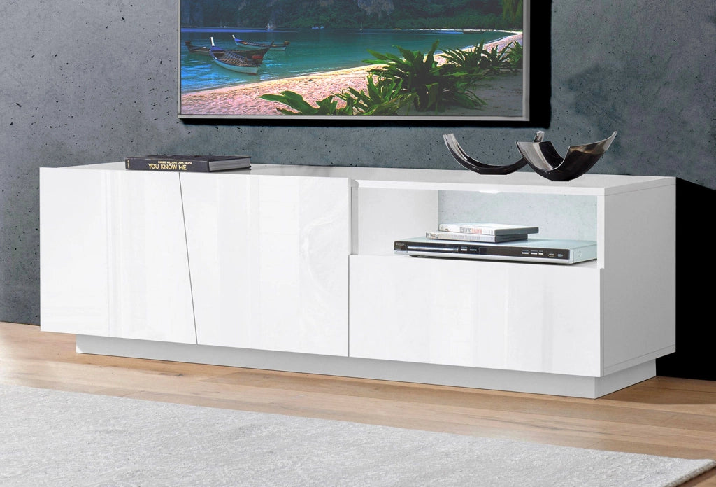 Mobile TV 2 Ante 1 Cassetto 150x43x46 cm Vega Bianco Lucido