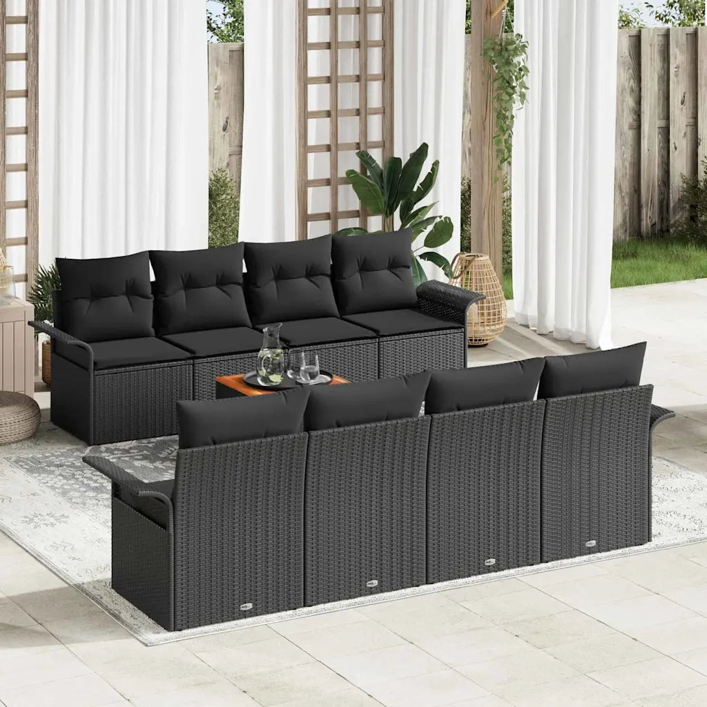 Set Divano da Giardino con cuscino 9 pcs Nero polyrattan