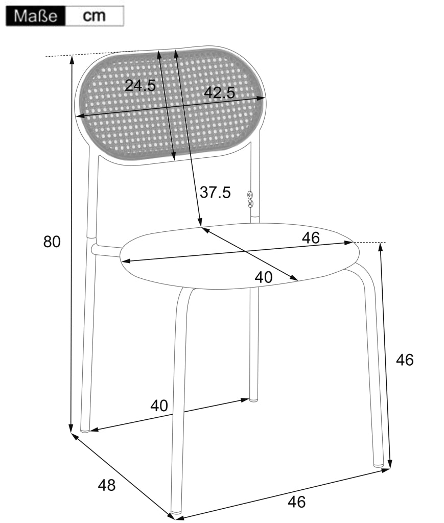 Set di 4 Sedie da Pranzo; Schienale Ovale in Rattan Naturale; Gambe in Metallo; per Sala da Pranzo; PU; Marrone