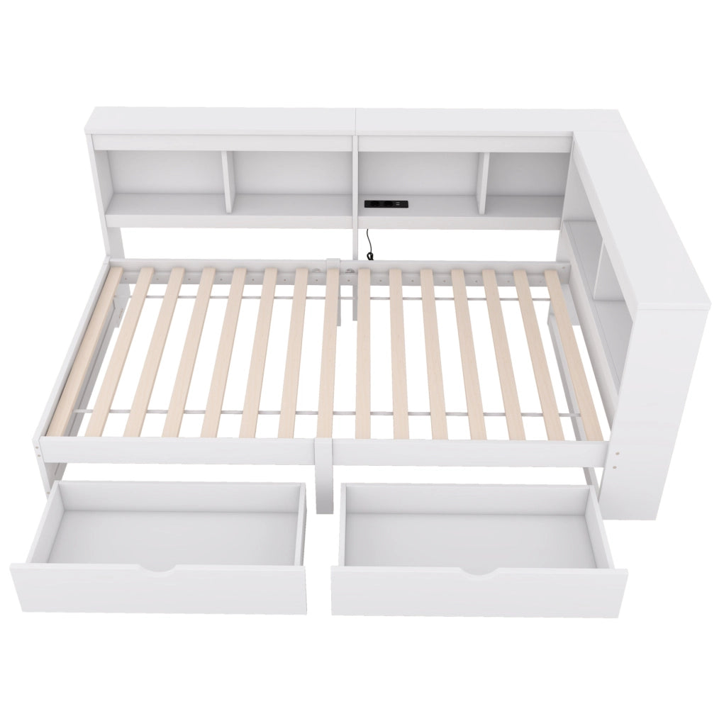 Divano letto 90x200 cm con 2 cassetti e prese USB; truciolare e MDF; bianco (Senza materasso)