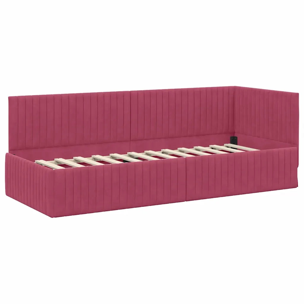 Cornice del letto ad angolo Rosso Vino 80 cm x 200 cm Velluto 42016250