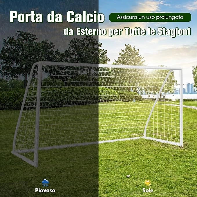 Porto per Calcio per Bambini, Rete da Calcio Resistente alle Intemperie e Telaio in UPVC con Pali di Fissaggio e Coni da Calcio per Allenamenti in Cortile