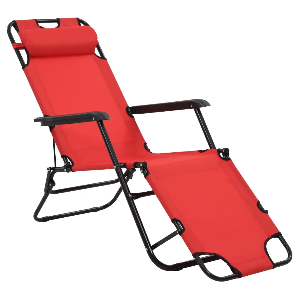 Lettini Prendisole 2 pz Pieghevoli e Poggiagambe Acciaio Rosso cod mxl 23994