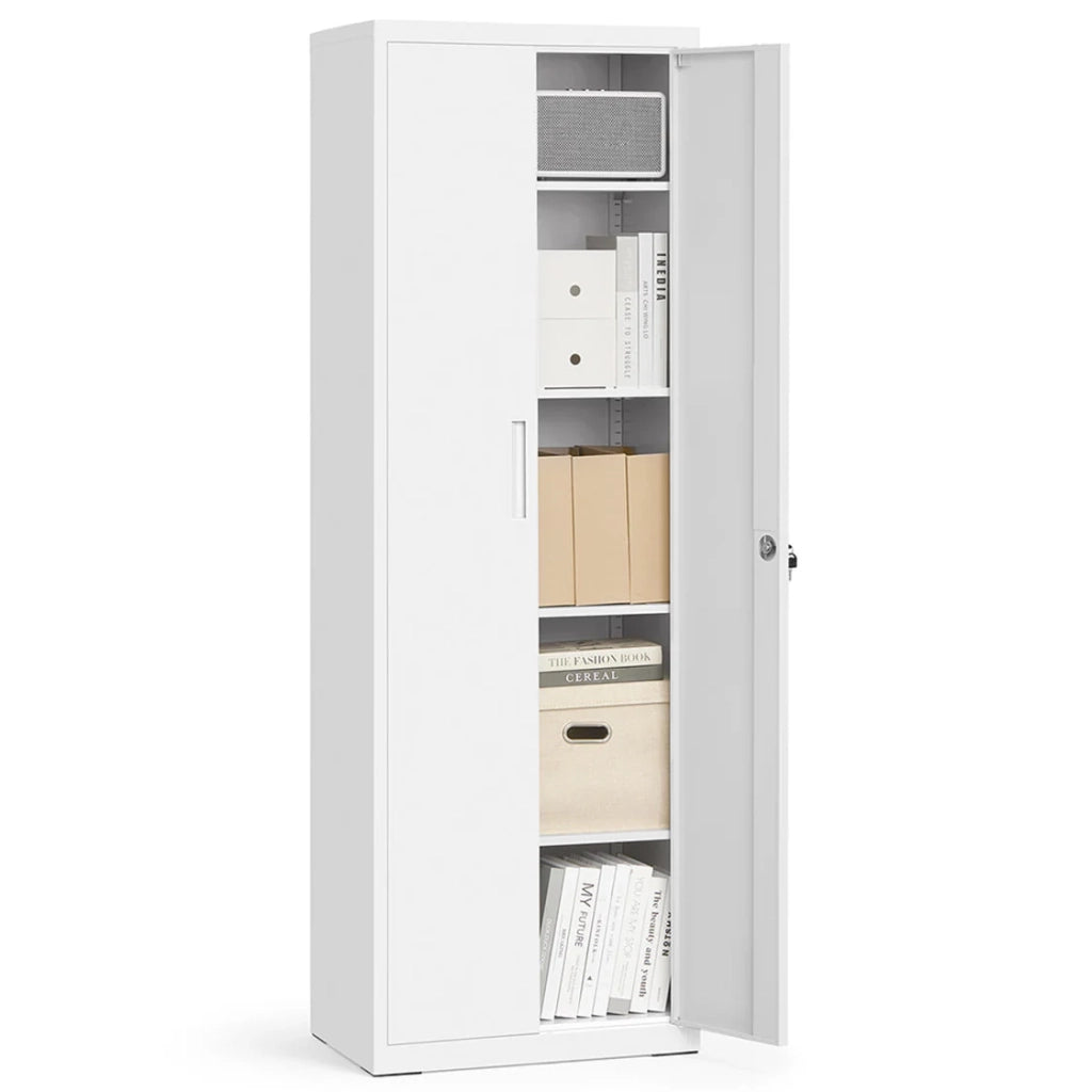 Armadio portaoggetti in acciaio a 5 ripiani armadio per ufficio 40 x 60 x 180 cm doppia anta robusto mobile portaoggetti per garage o ufficio bianco 12_0003986