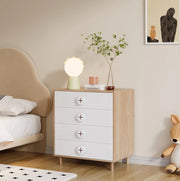 Mobile contenitore con 4 cassetti in MDF bianco e naturale 80 x 54 x 90 cm