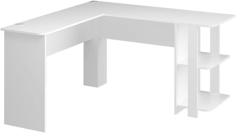 Scrivania angolare Nikita, Bianco, 140 x 140 cm, con vani a giorno per possibilità di appoggio flessibili