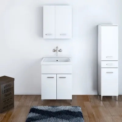 Mobile Lavatoio Bianco Lucido in ceramica 60x50 cm con strofinatoio integrato