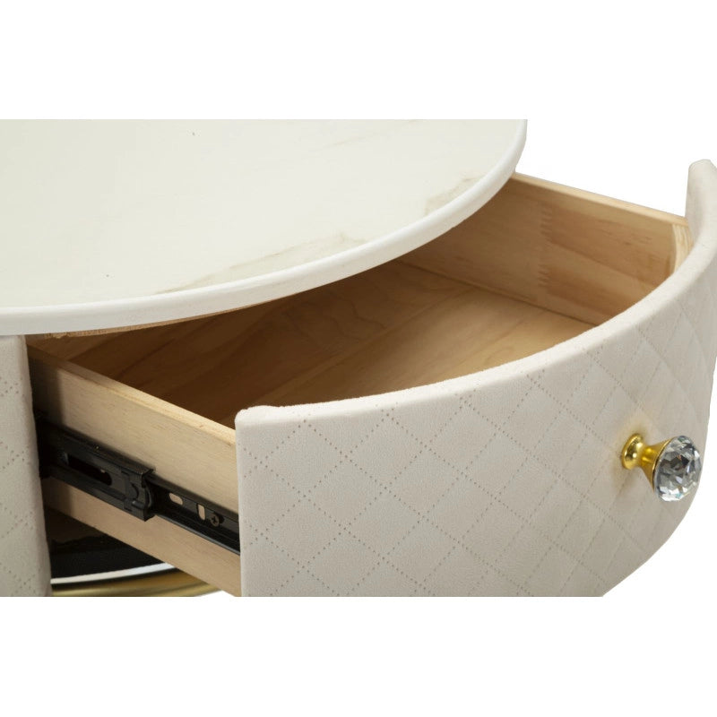 Comodino/toletta Con Puff Vellit Crema cm ø 52x70 - ø 36x39