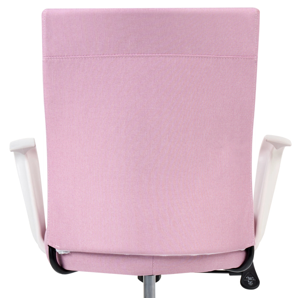 Sedia da ufficio in tessuto rosa con gambe in ferro, altezza e schienale regolabili girevole per ufficio domestico