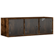 Armadietto a Muro | Mobile a Muro con Ante in Vetro Rovere Fumo 102x37x35 cm