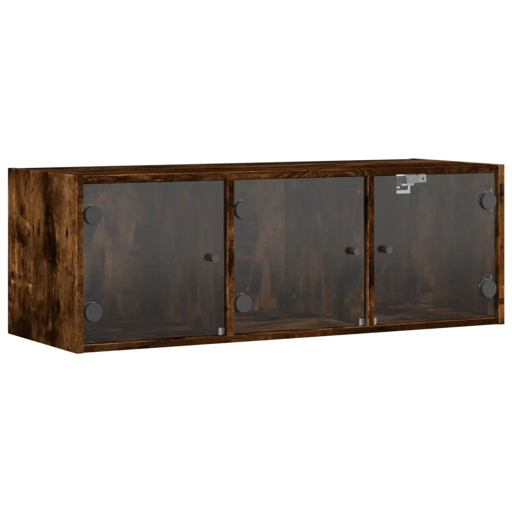 Armadietto a Muro | Mobile a Muro con Ante in Vetro Rovere Fumo 102x37x35 cm