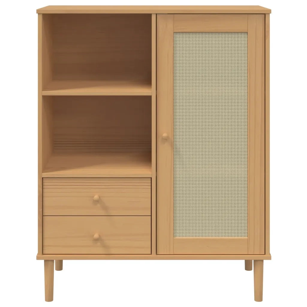 Credenza | Madia | Buffet da pranzo | Armadio da pranzo SENJA Aspetto Rattan Marrone 90x40x112cm Massello Pino