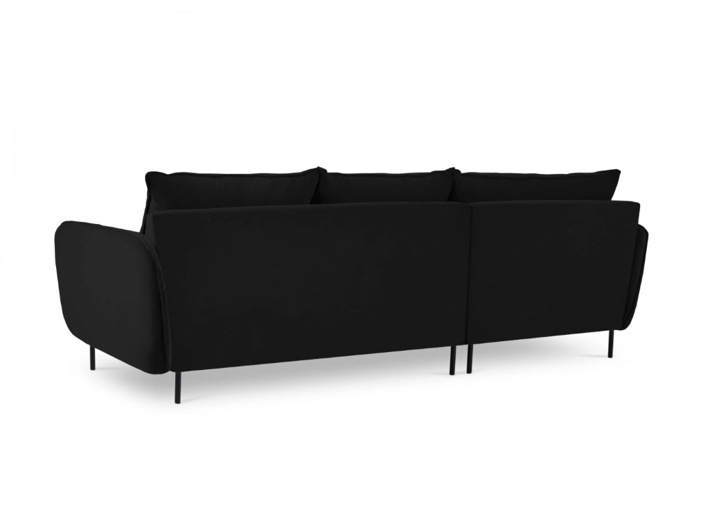 Cosmopolitan Design - Divano angolare sinistro "Vienna" 5 posti in velluto nero 