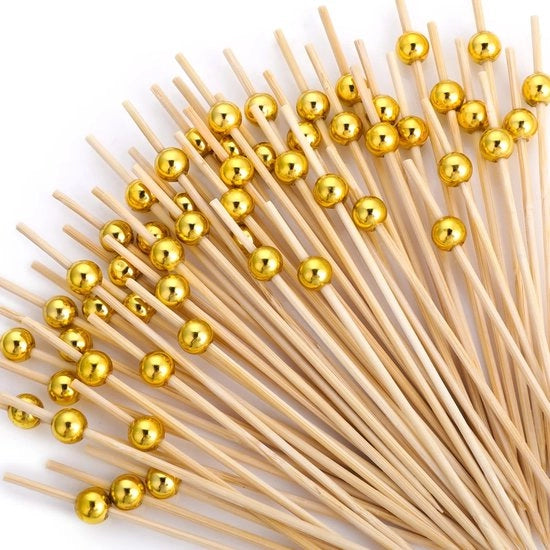 Punzoni per Cocktail - Presentazione elegante - Oro - Punzoni in bambù - Ideali per feste - 100 pezzi