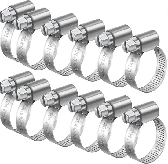 Slangklemme 12 pezzi - Verstelabile 10-16 mm - Slangklemme in acciaio inossidabile per fissaggio di tubi e condotti - Serratura tubolare resistente all'ossidazione - Dimensione: 304 mm