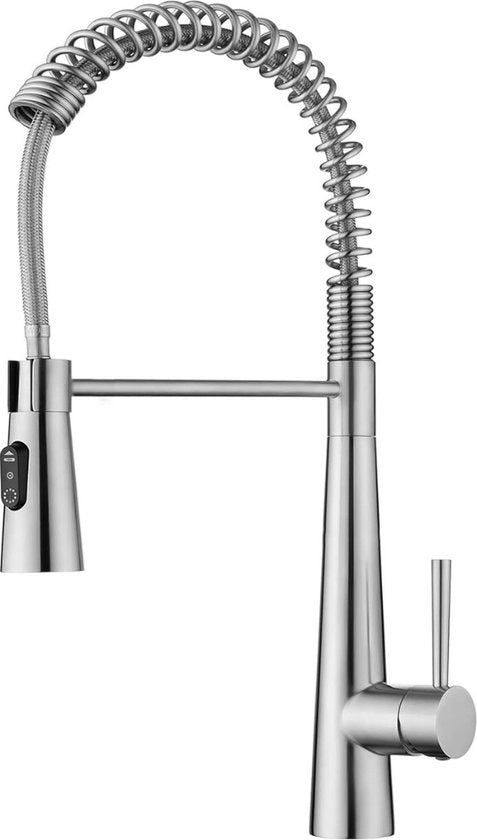 Kraan per cucina, alta pressione, kraan per cucina con tiraggio verso il basso, sifone estensibile, miscelatore per cucina con 3 tipi di getto, armadio per cucina, 360° girevole, armadio per lavabo.