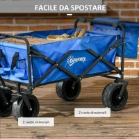 Carrello da Giardino 110L con Maniglia Telescopica e Borsa Termica da 15L in Acciaio e Tessuto, Blu