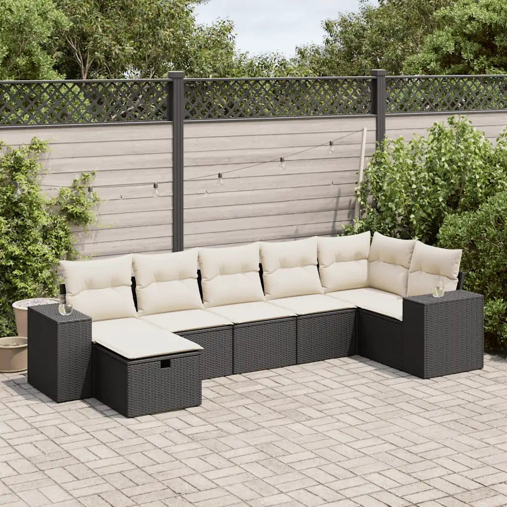 Set Divani da Giardino con Cuscini 7pz Nero Polyrattan 3325702