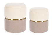 Set 2 Pouf Contenitore Radinka in Tessuto Bianco Rosa