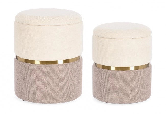 Set 2 Pouf Contenitore Radinka in Tessuto Bianco Rosa