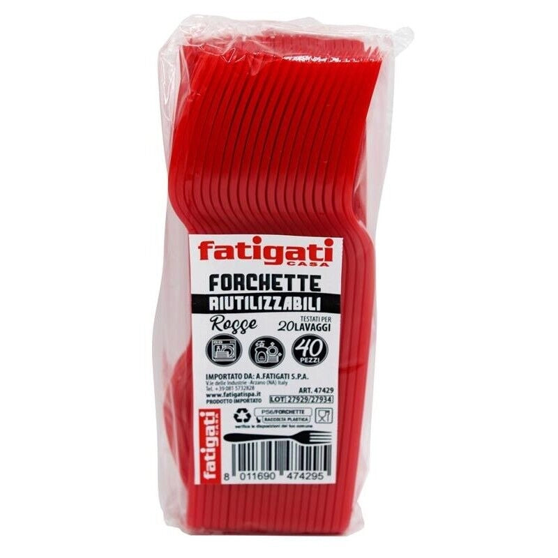 FORCHETTE DI PLASTICA SET 40 PZ COLORE ROSSO DA TAVOLA E PER FESTE RIUTILIZZABILI