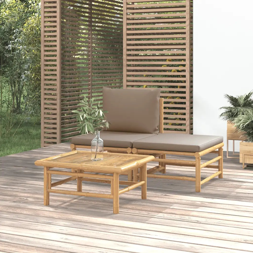 Salotto da Giardino-Set Salotto da Giardino 3pz con Cuscini Tortora Bamb¨´
