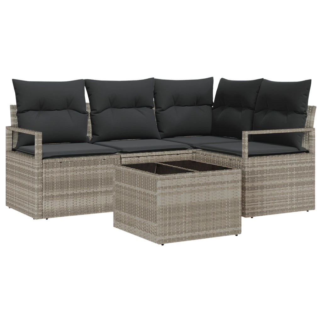 Set divano da giardino  5 pezzi con cuscini Grigio Rattan Sintetico
