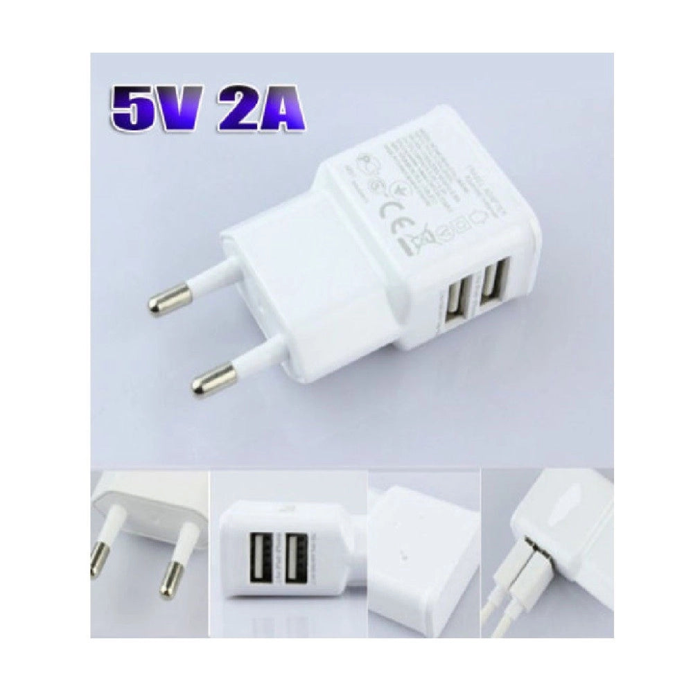Trade Shop - Spina Usb 5v 2a Caricatore Adattatore Caricabatteria Universale 2 Porta Usb -