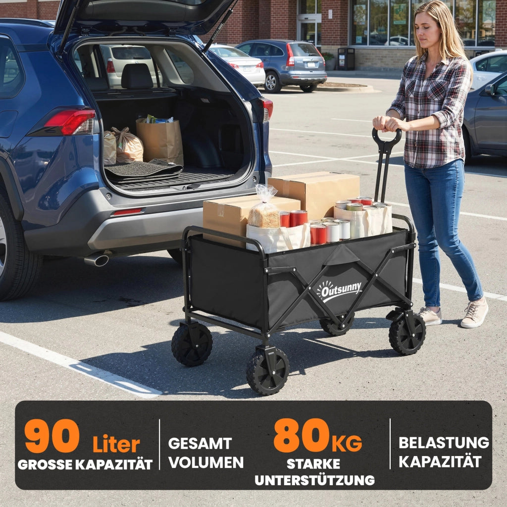 Carrello da Giardino Pieghevole con Manico Regolabile e Porta Bevande ¨C zephmum ¨C Nero