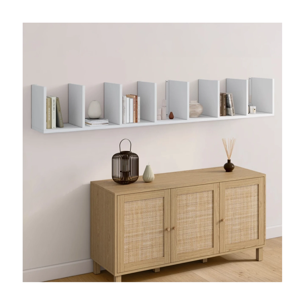 IDMarket - CHIARA scaffale sospeso a doppia posizione, 8 ripiani, bianco 190 cm