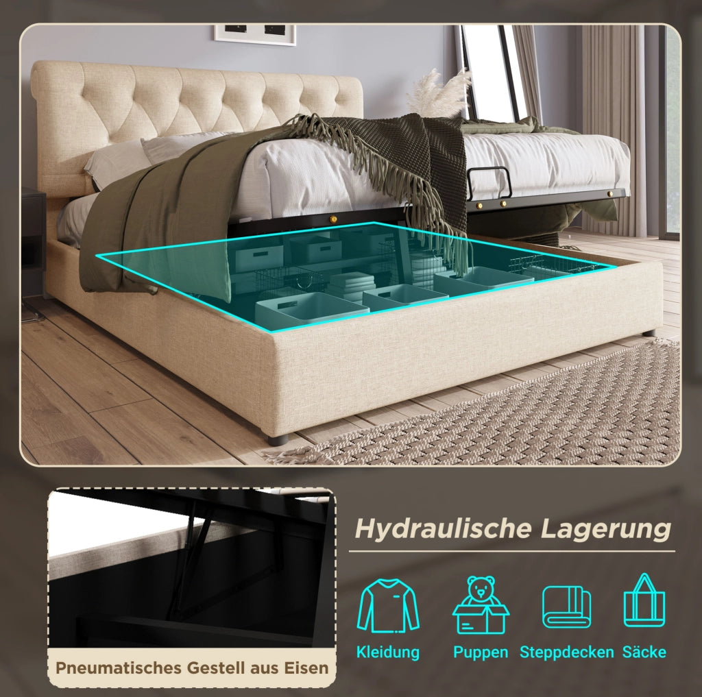 Letto contenitore 140x200 cm con materasso e testiera regolabile