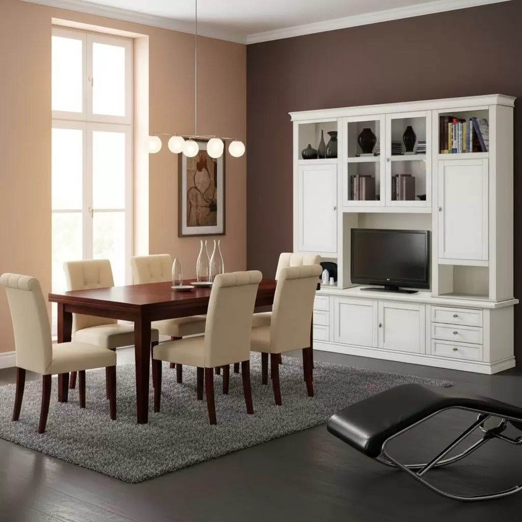 Parete attrezzata classica in legno bianco 200x50x227 - Mobili 2G