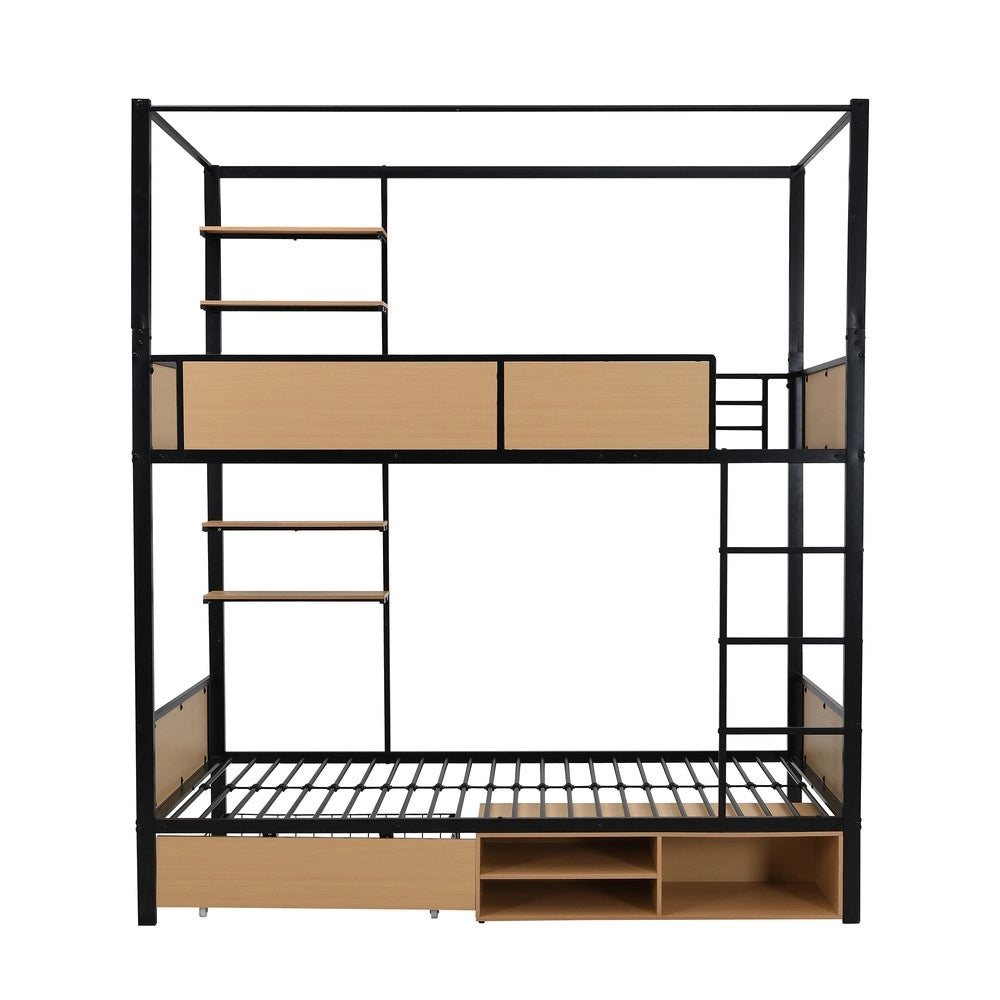 Letto a Castello in Metallo e MDF con Contenitore ¨C MINIMAL ¨C Nero/Naturale 90x200
