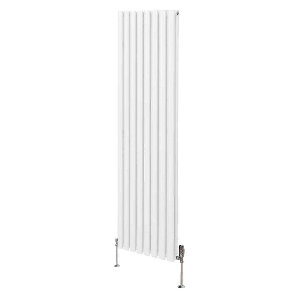 Radiatore a colonna ovale e valvole cromate TRV Designer Bianco 1800mm x 480mm