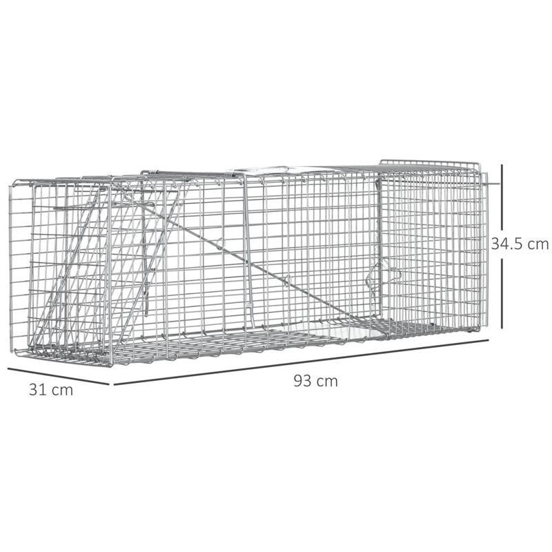 GABBIA TRAPPOLA PER ANIMALI VIVI PIEGHEVOLE IN ACCIAIO, 93X31X34.5CM, ARGENTO