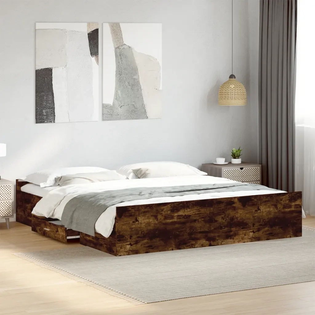 Giroletto con Cassetti Rovere Fumo 200x200 cm Legno Multistrato 3280269