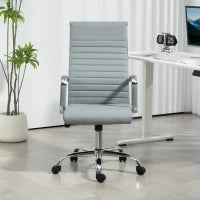 Sedia da Ufficio, Sedia Girevole con Funzione Dondolo, Regolabile in Altezza, Ecopelle, fino a 120 kg, Grigio Chiaro
