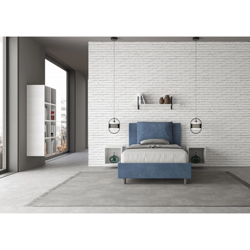 Letto imbottito 1 piazza e mezza 120x210 cm Antea - Con rete,Microfibra,Blu