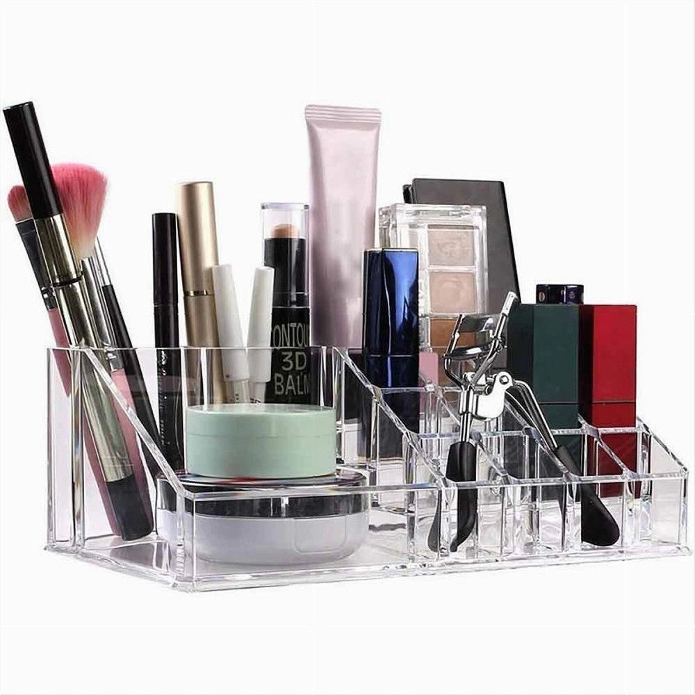 Trade Shop - Organizer Portatrucchi Trasparente 16 Scomparti Cosmetici Espositore Makeup 10250 -