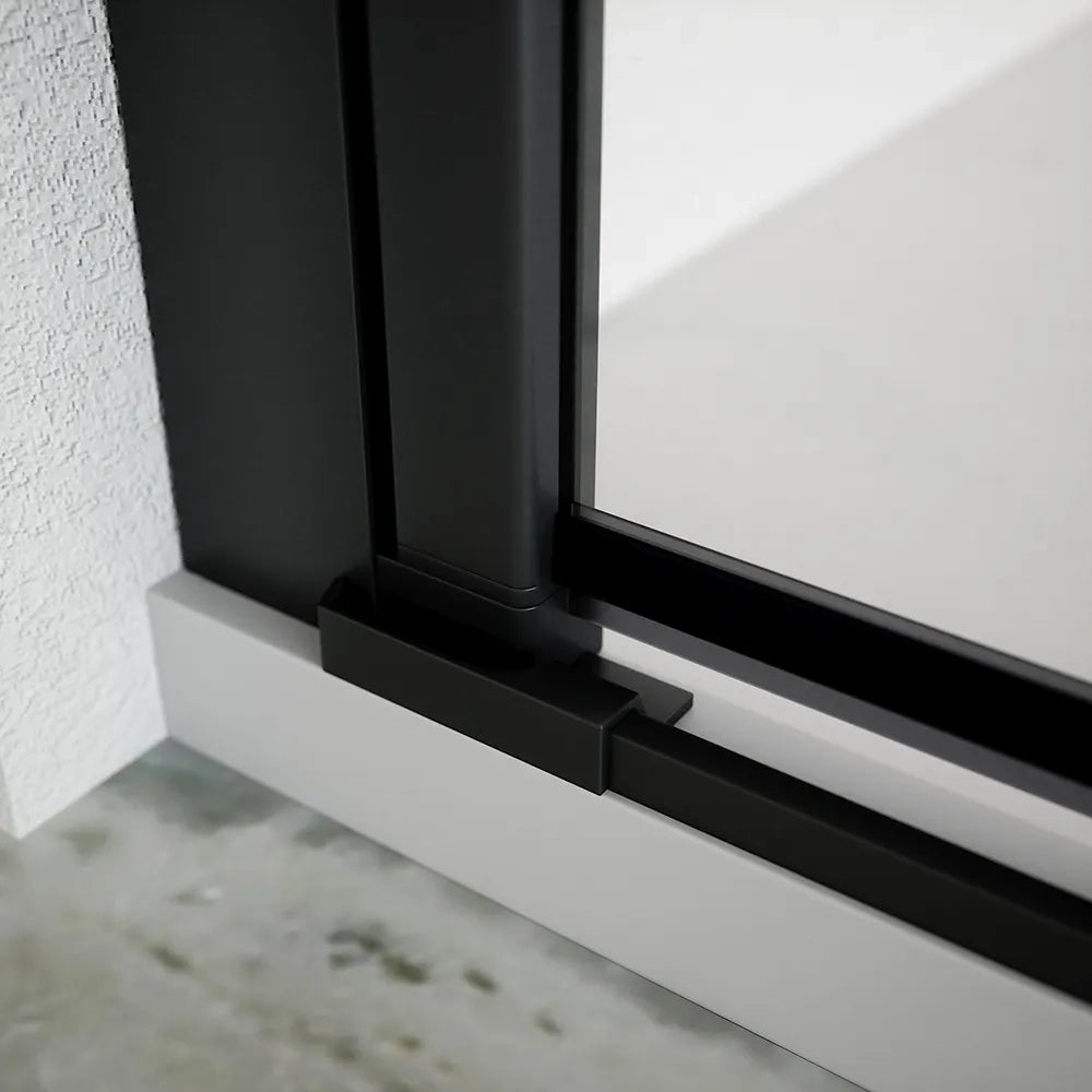 Box doccia 100x90cm con apertura saloon e parete fissa, profili nero opaco e vetro da 6mm trasparente h195 | Elba