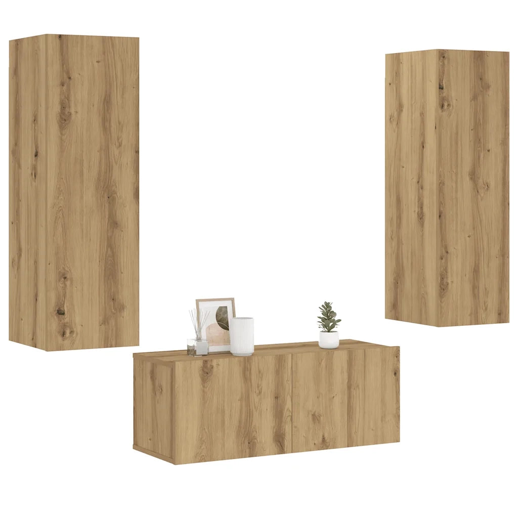 Mobili TV a Parete 3 pz Rovere Artigianale in Legno Multistrato 3328964