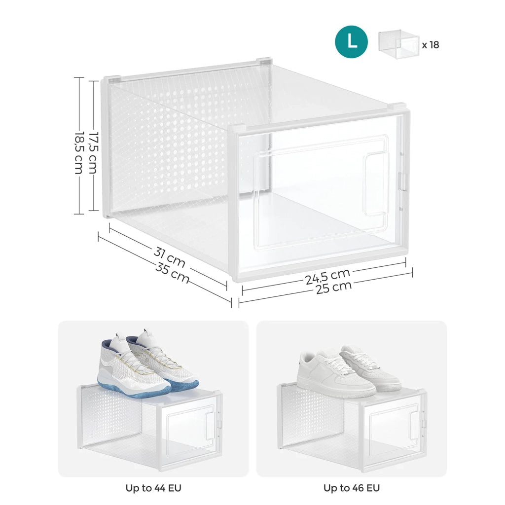 Scatole per scarpe set da 18 contenitore pieghevole per scarpe fino alla misura 44 trasparente e bianco 12_0004442