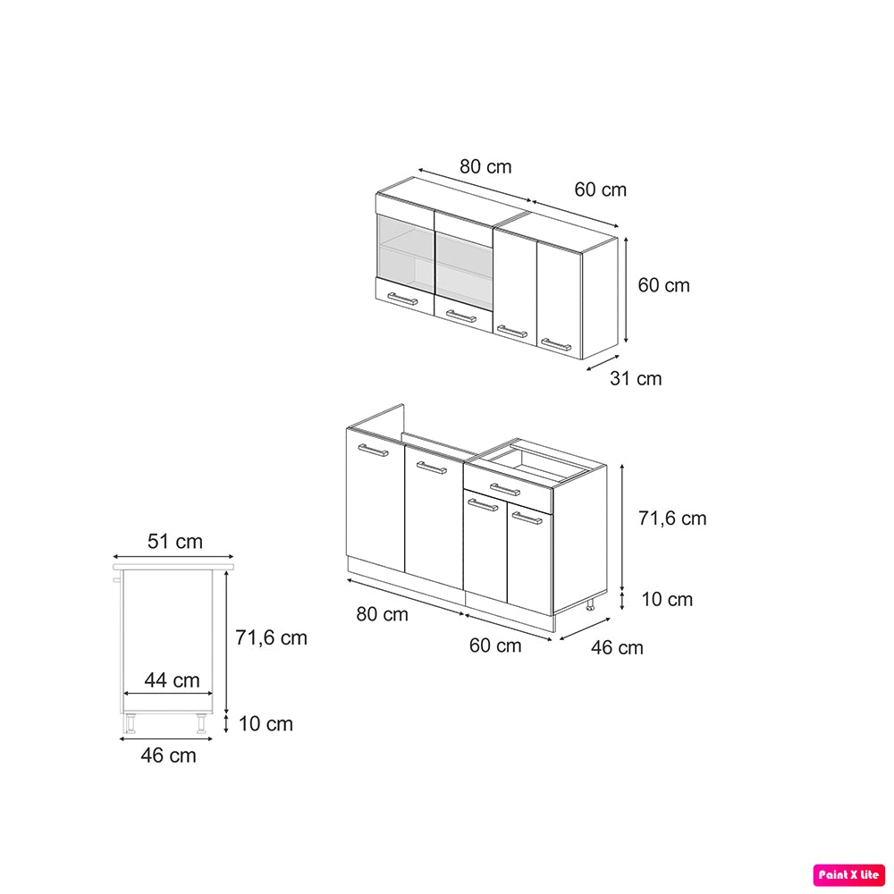 Vicco Cucina monoblocco Quercia dorata/bianco 140 cm PL Marmo