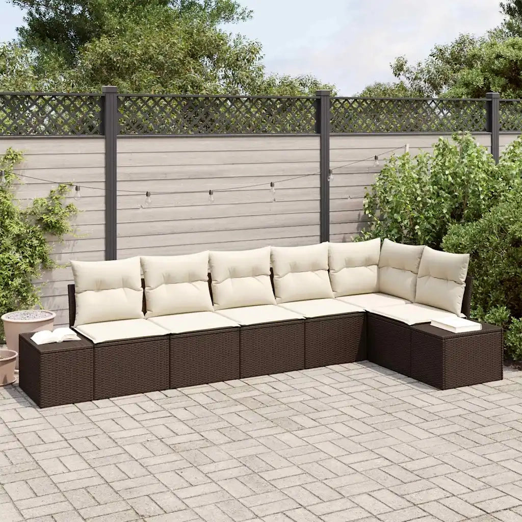 Set Divano da Giardino 6 pcs Marrone e Crema polyrattan 3347078