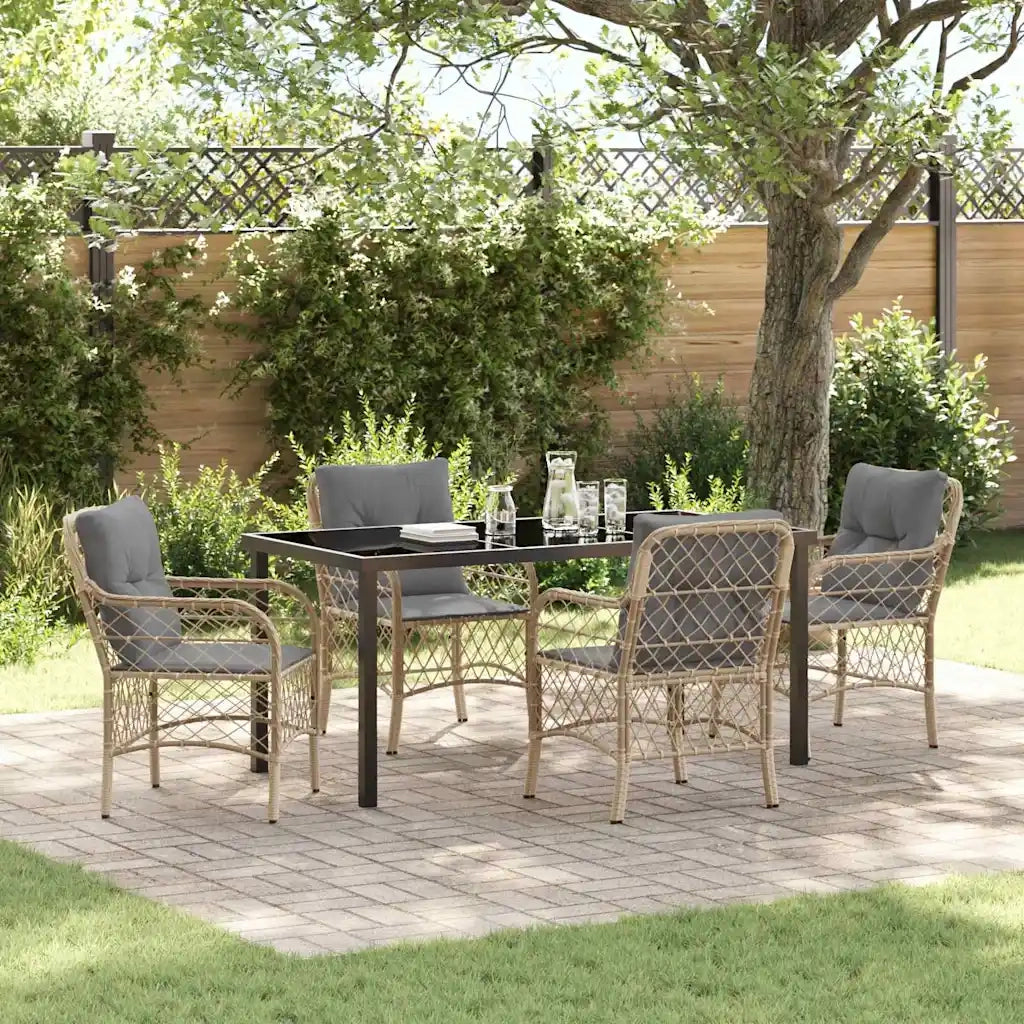 Set da Pranzo per Giardino con cuscino 5 pcs Beige polyrattan 3380235