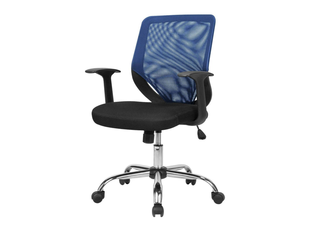 Sedia da ufficio Baradili, Poltrona direzionale a rete con braccioli, Seduta ergonomica da ufficio, 60x54h90/98 cm, Nero e Blu